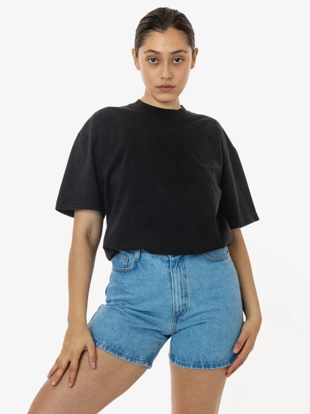 los angeles apparel garment dye crewneck tee - 6.5oz 100% cotton black nwt